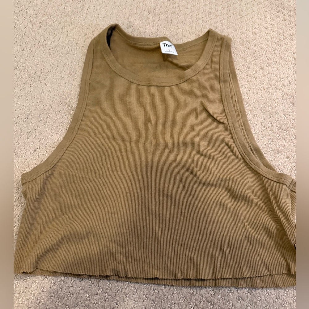 TNA brown ribbed cropped tank size 1X
